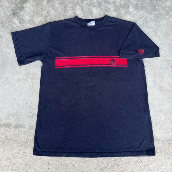 Adidas Vintage Y2K Classic Navy Blue T-Shirt with Red Striped Men’s Medium - Picture 1 of 6